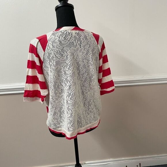 Monteau Stripe Blouse with Lace - Picture 3 of 4